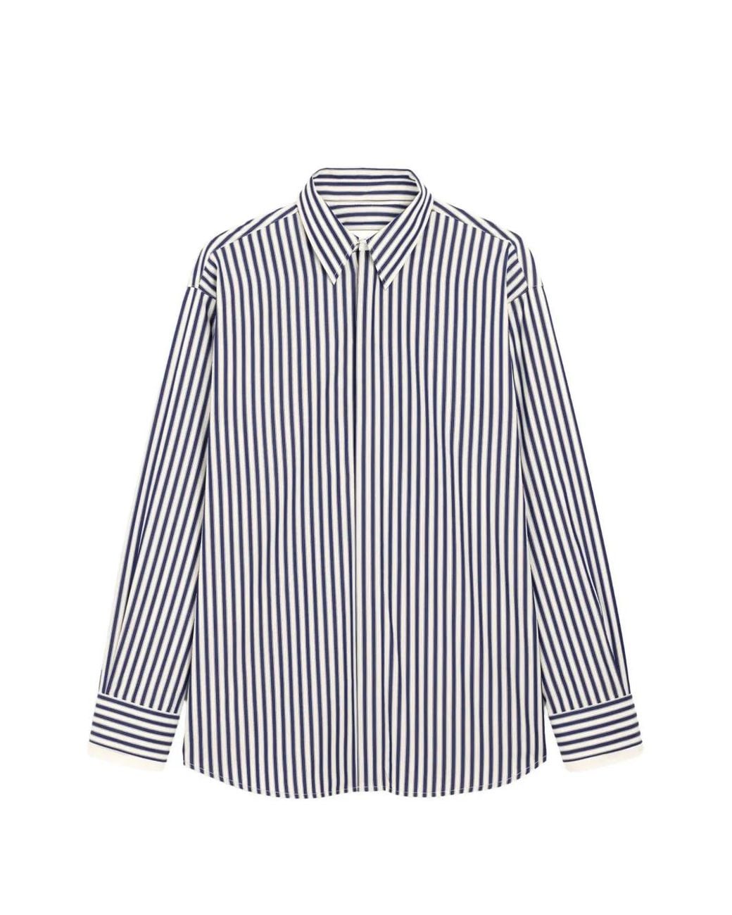 AMI White Large Striped Cotton Shirt With Removable Collar