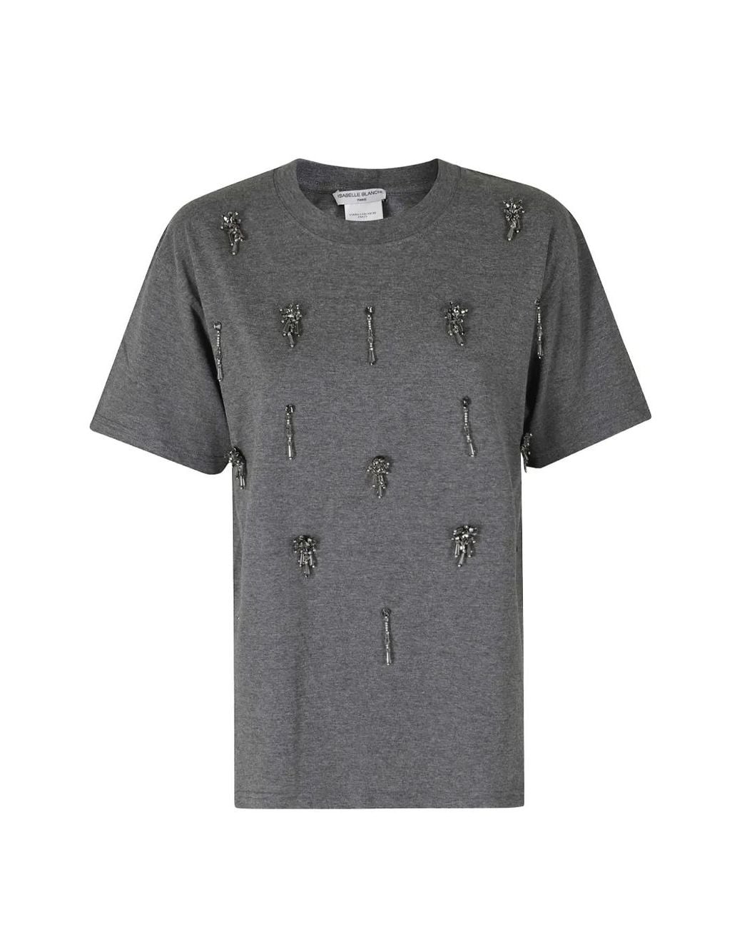 Isabelle Blanche Gray Embellished Cotton T-Shirt