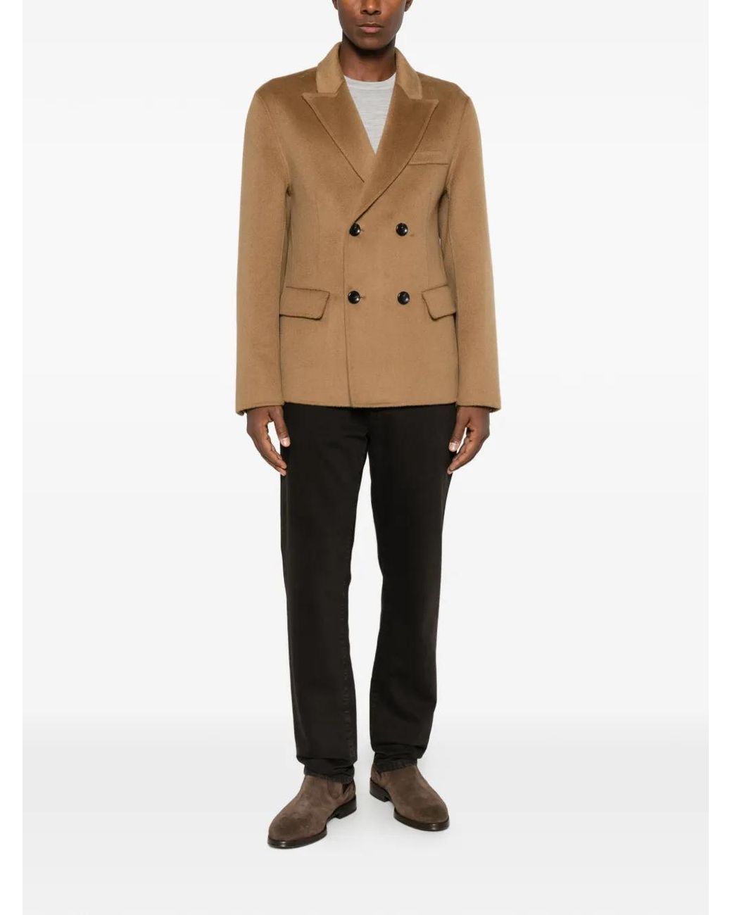 Hōsio Brown Double-Breasted Buttoned Blazer for men