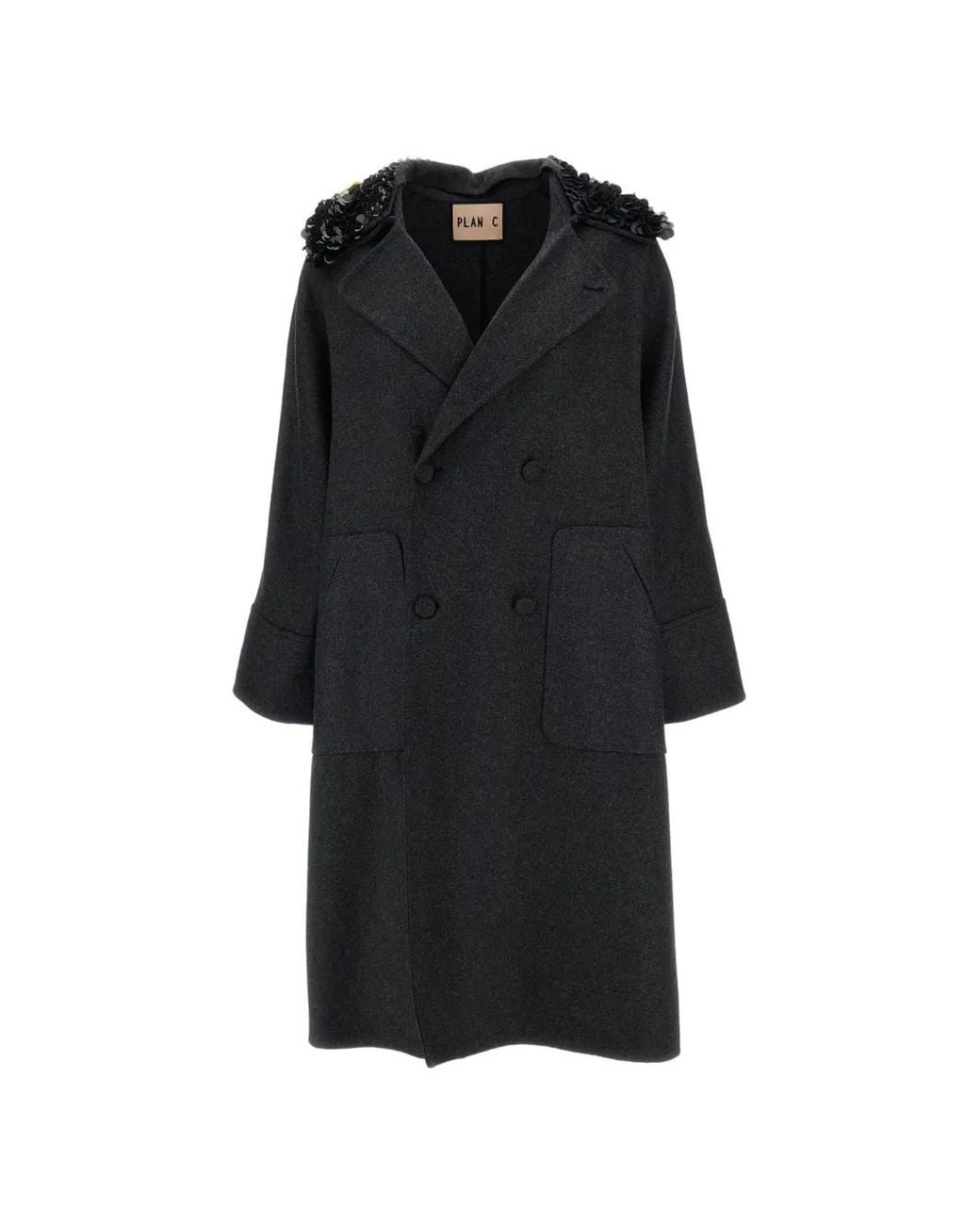 Plan C Black Double-Breasted Coat