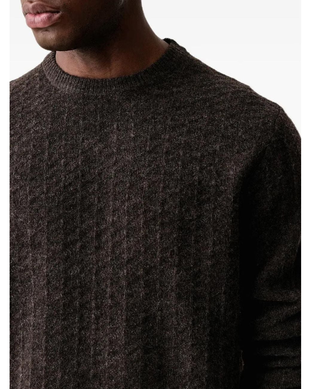 Lindbergh Black Textured Crew-Neck Sweater for men