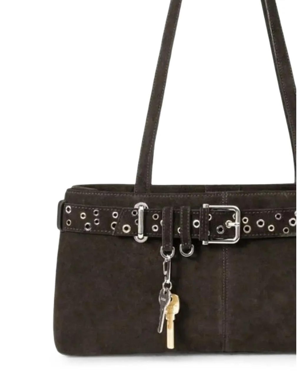 OSOI Black Eyelet-Embellished Buckled Shoulder Bag