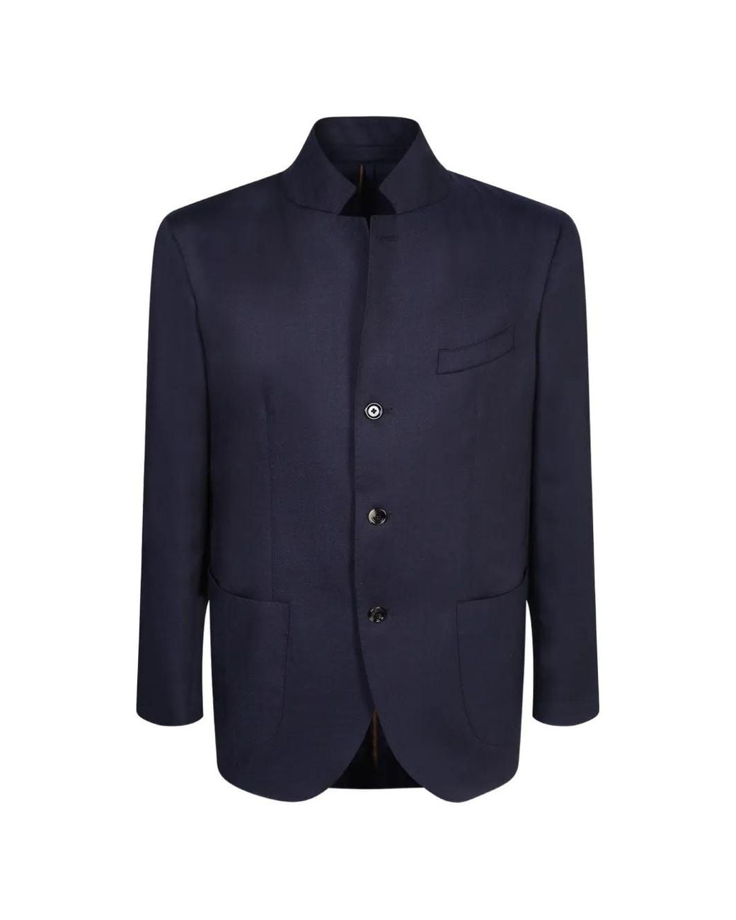 Dell'Oglio Blue Mandarin-Collar Single-Breasted Blazer for men