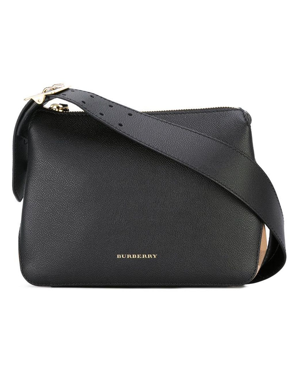 BURBERRY Helmsley House Check Grained Leather Crossbody Bag Black