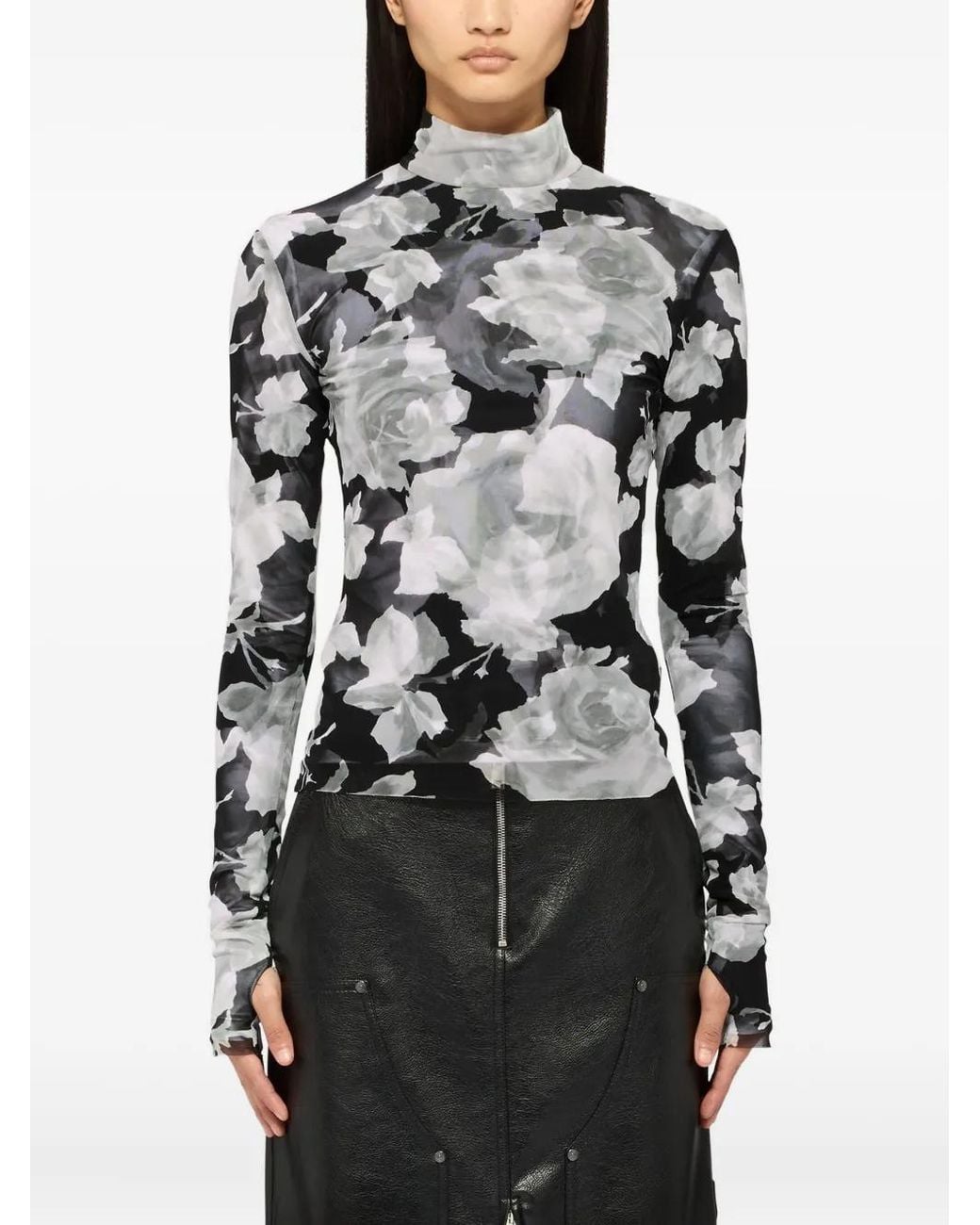 MSGM Gray Floral-Detail Top