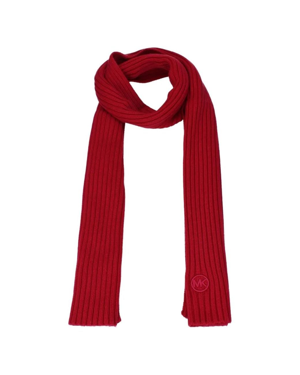 Michael Kors Red Ribbed-Knit Logo-Patch Scarf