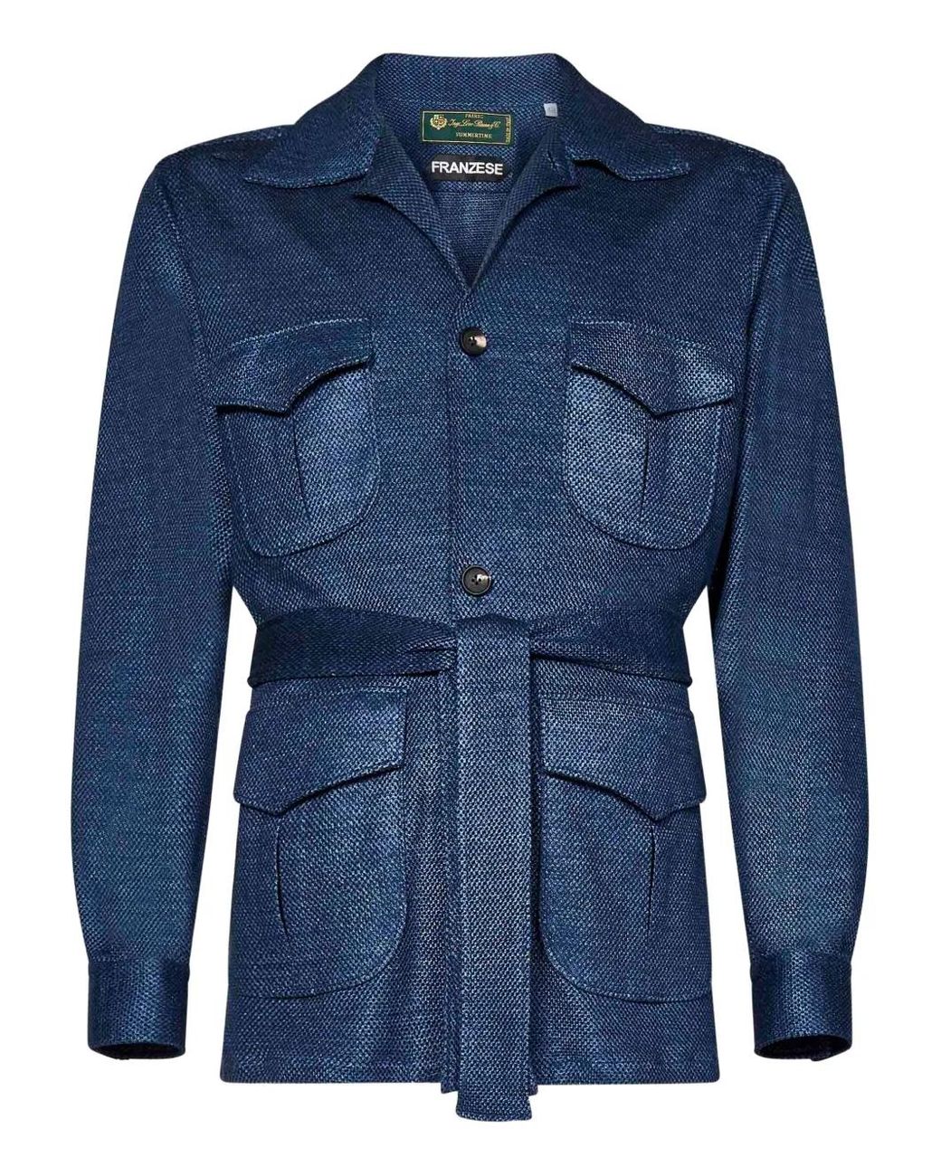 Franzese Collection Blue Notched-Lapel Four-Pocket Jacket for men