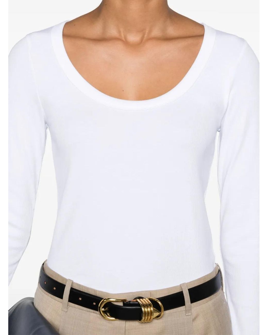 Totême White Scoop-Neck Fine-Ribbed T-Shirt