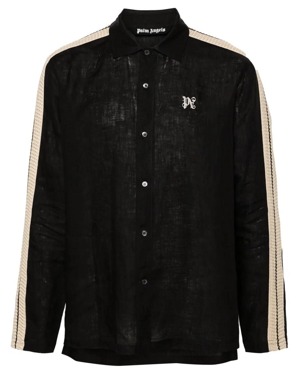 Palm Angels Black Logo-Embroidered Linen Shirt for men