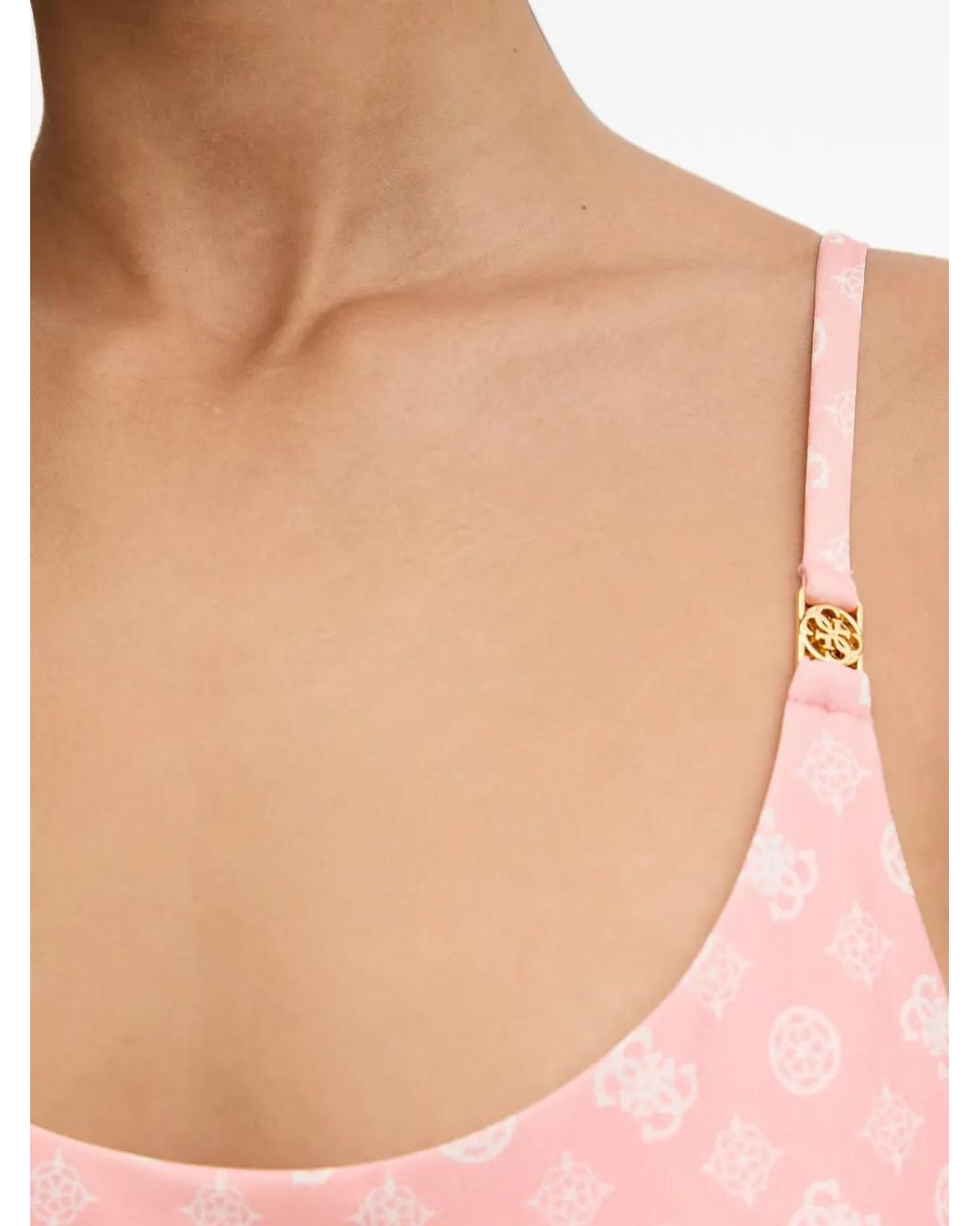 Guess Pink Logo-Print Cutout Swimsuit
