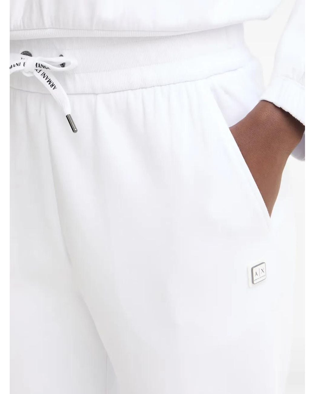 ARMANI EXCHANGE White Logo-Appliqué Drawstring-Waist Track Pants