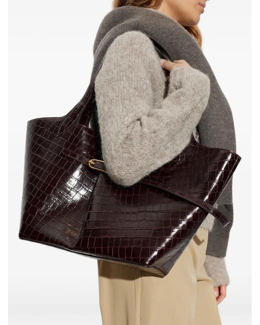 Liffner Brown Croc-Effect Leather Tote Bag