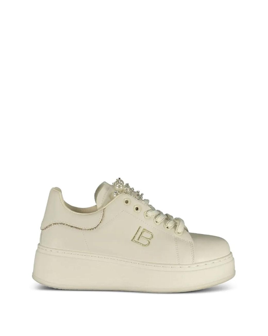 Laura Biagiotti White Faux-Pearl Embellished Sneakers