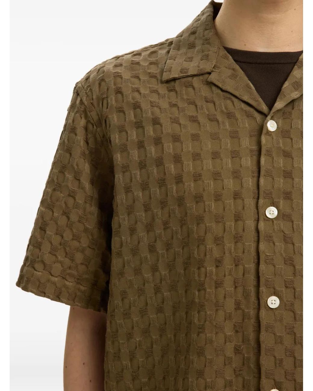SELECTED Green Textured Short-Sleeve Shirt for men