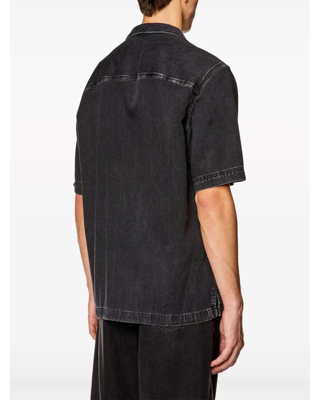 DIESEL Black D-Paroshort Short-Sleeved Denim Shirt for men