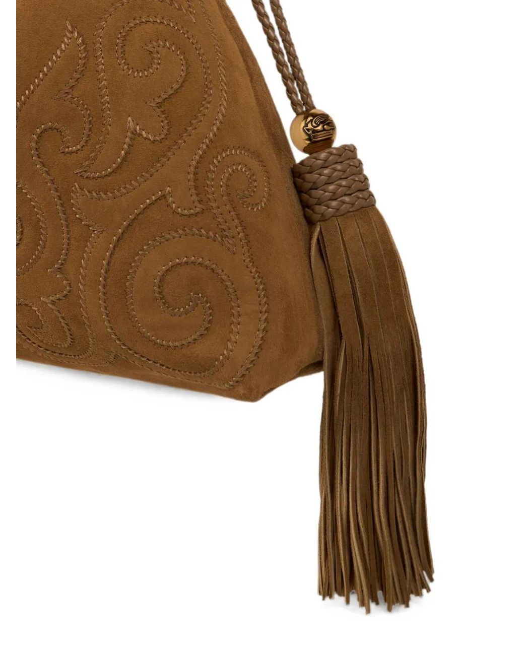 Etro Brown Medium Suede Kalispera Bag With Patch And Tassels