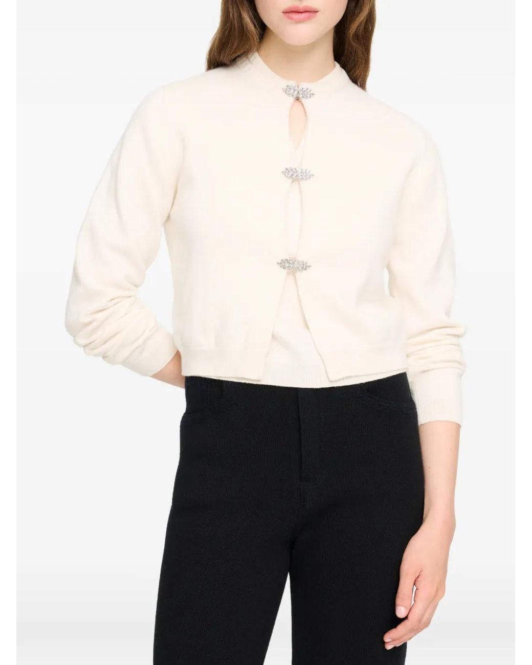 Barrie White Gem-Embellished Cashmere Cardigan