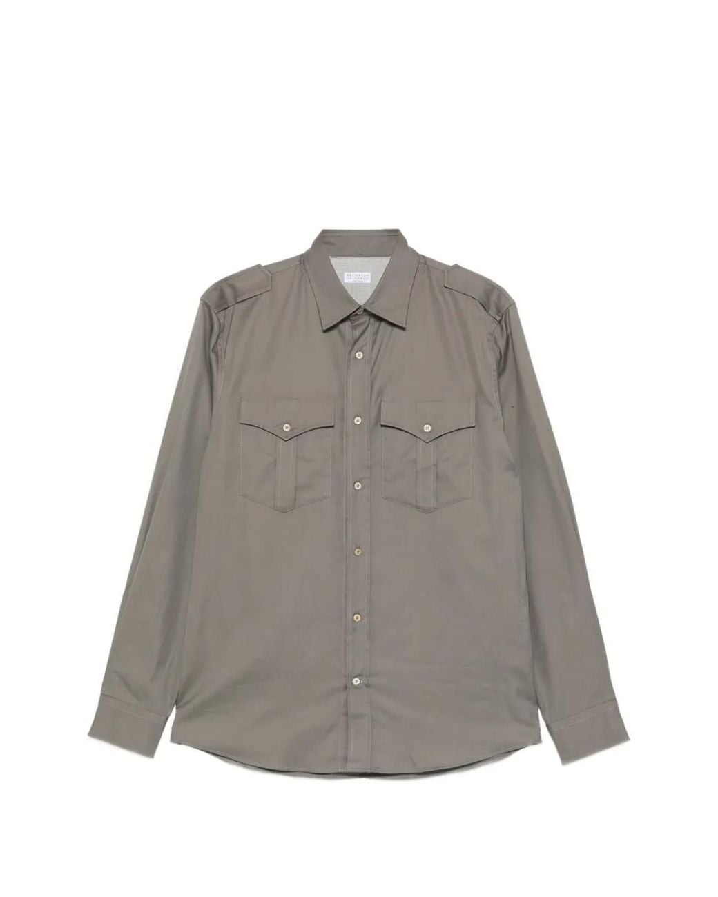 Brunello Cucinelli Gray Epaulette Chest-Pocket Shirt for men