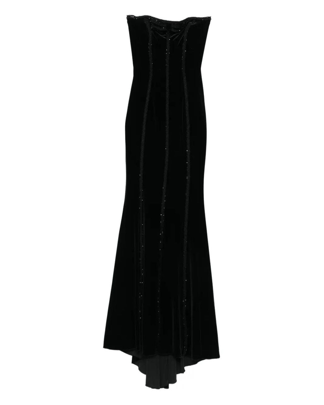 Nissa Black Embellished Velvet Maxi Dress