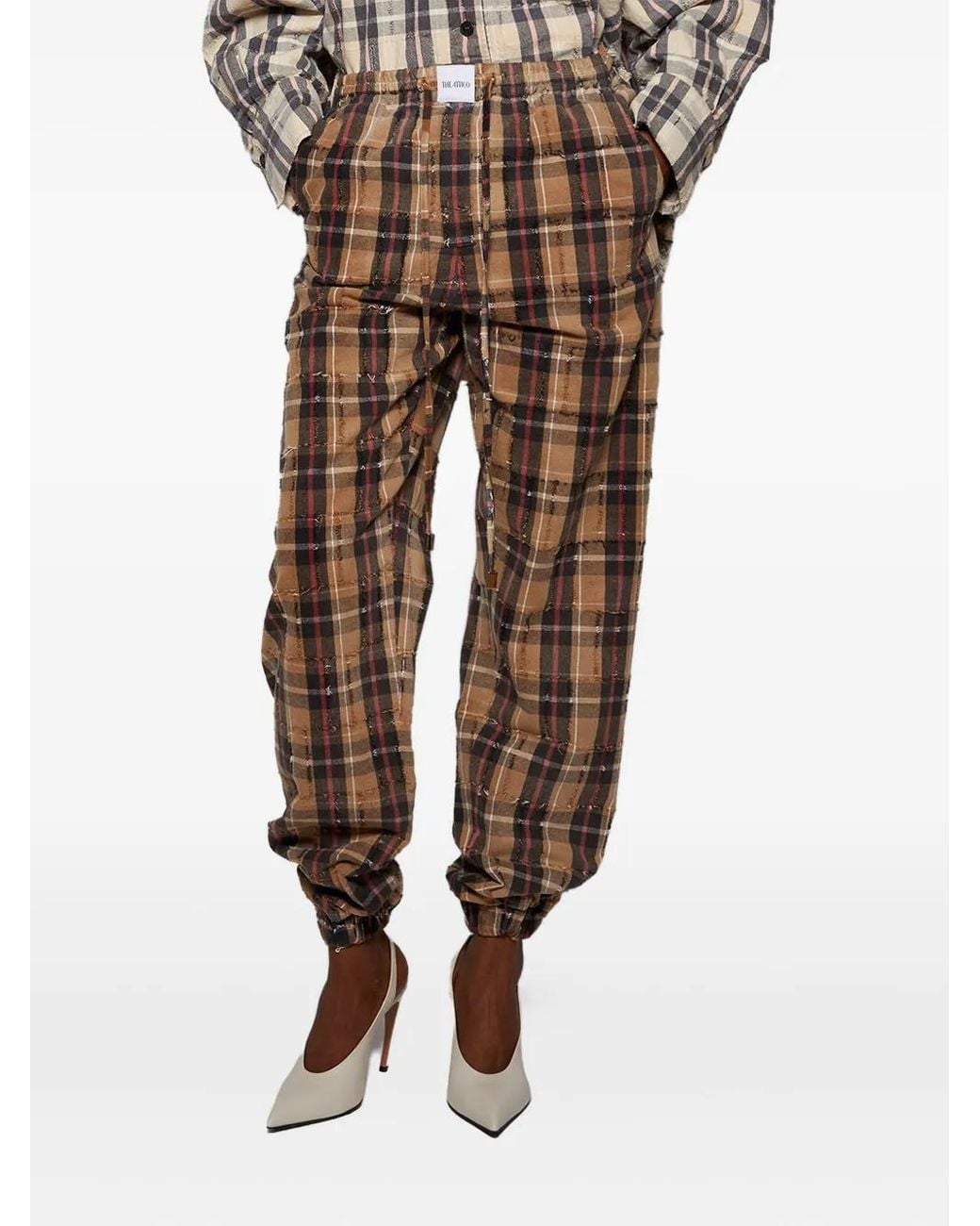The Attico Brown Plaid Drawstring Long Pant
