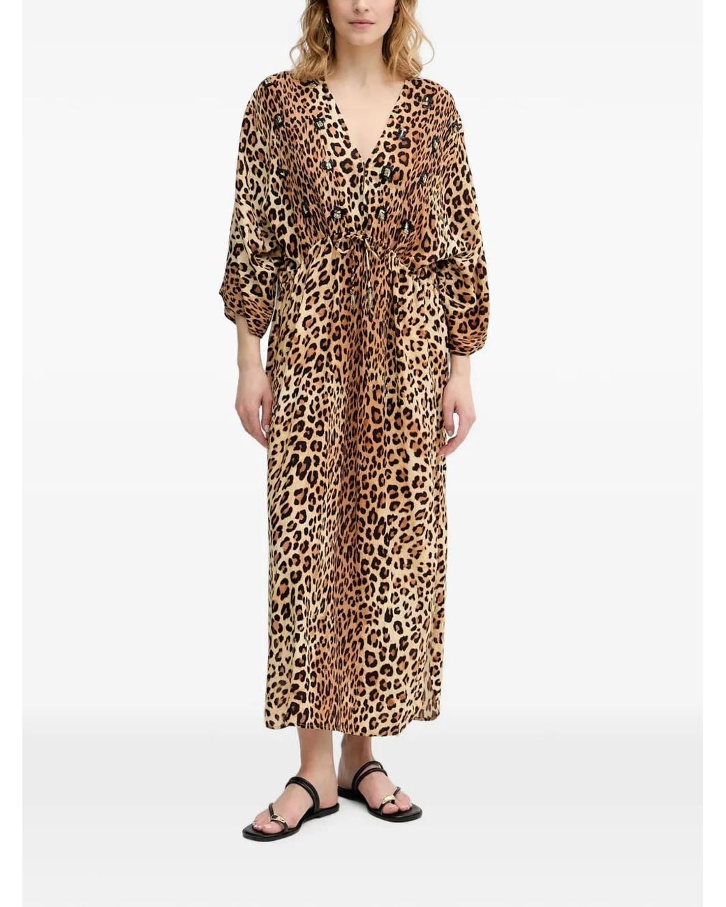 Lola Casademunt Natural Leopard-Print Sequin-Embellished Maxi Dress