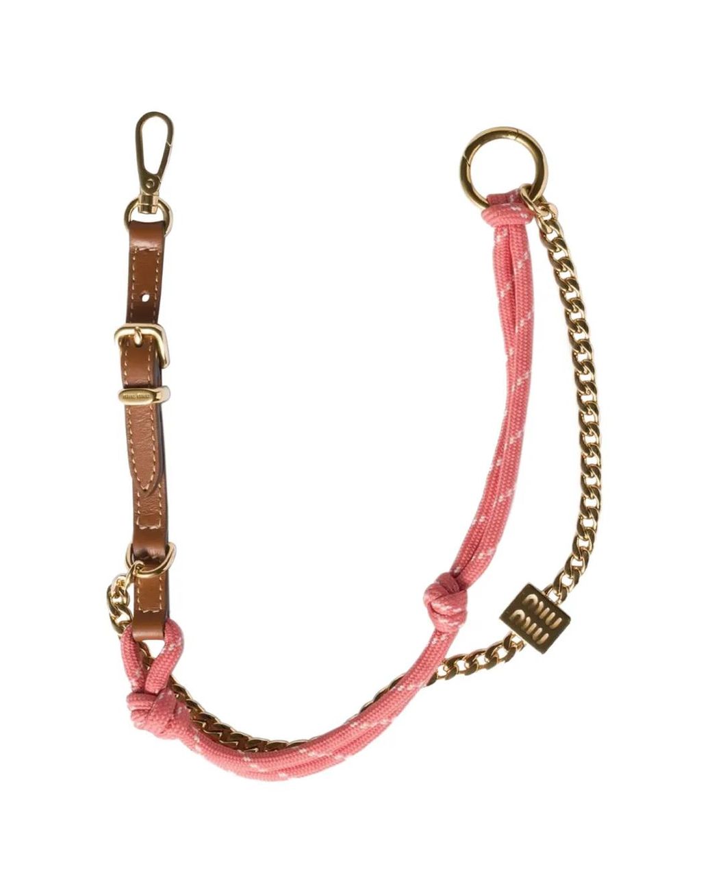 Miu Miu Leather, Cord And Metal Trick Keyring in Pink | Lyst