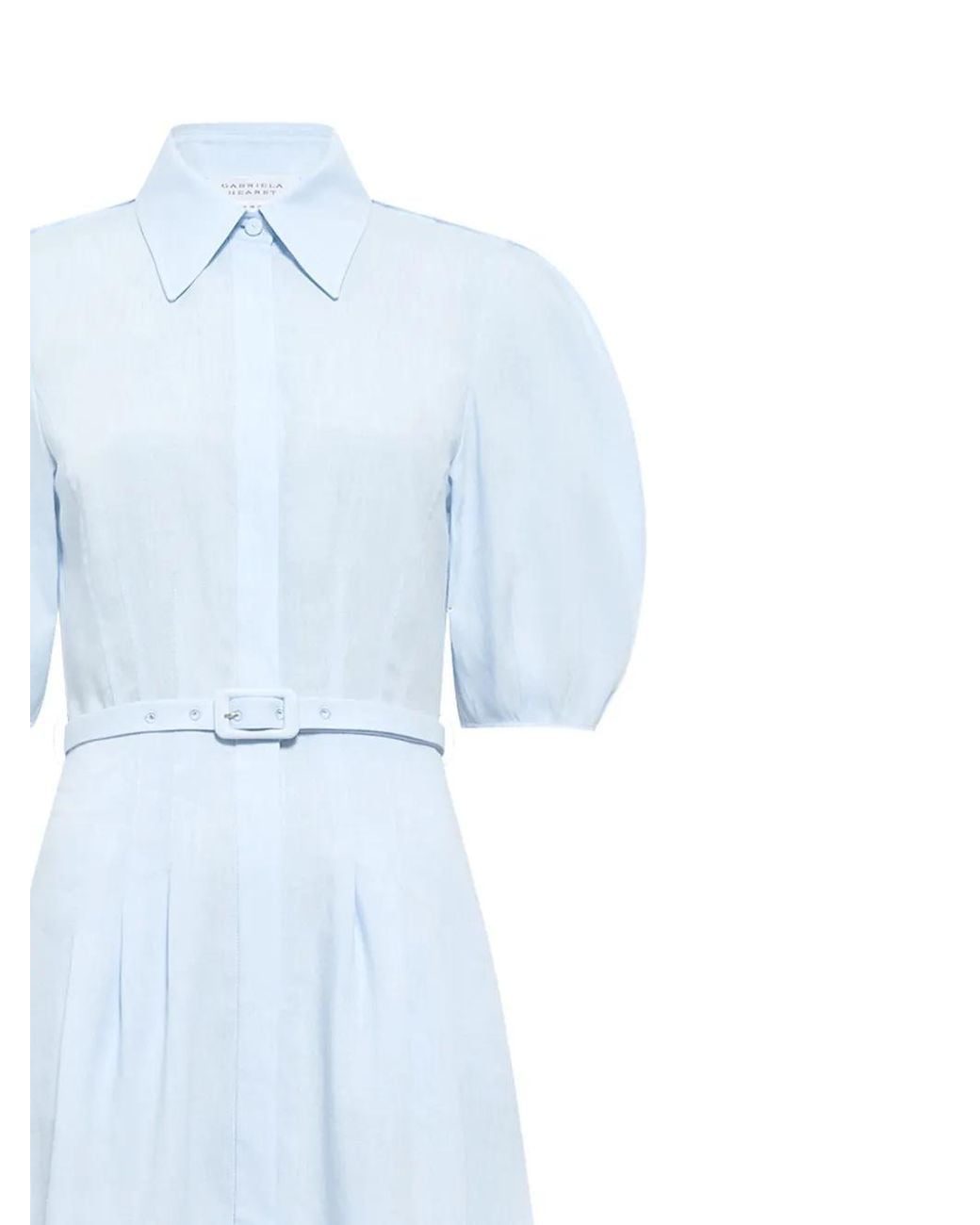 Gabriela Hearst Blue Maude Pleated Belted Shirtdress