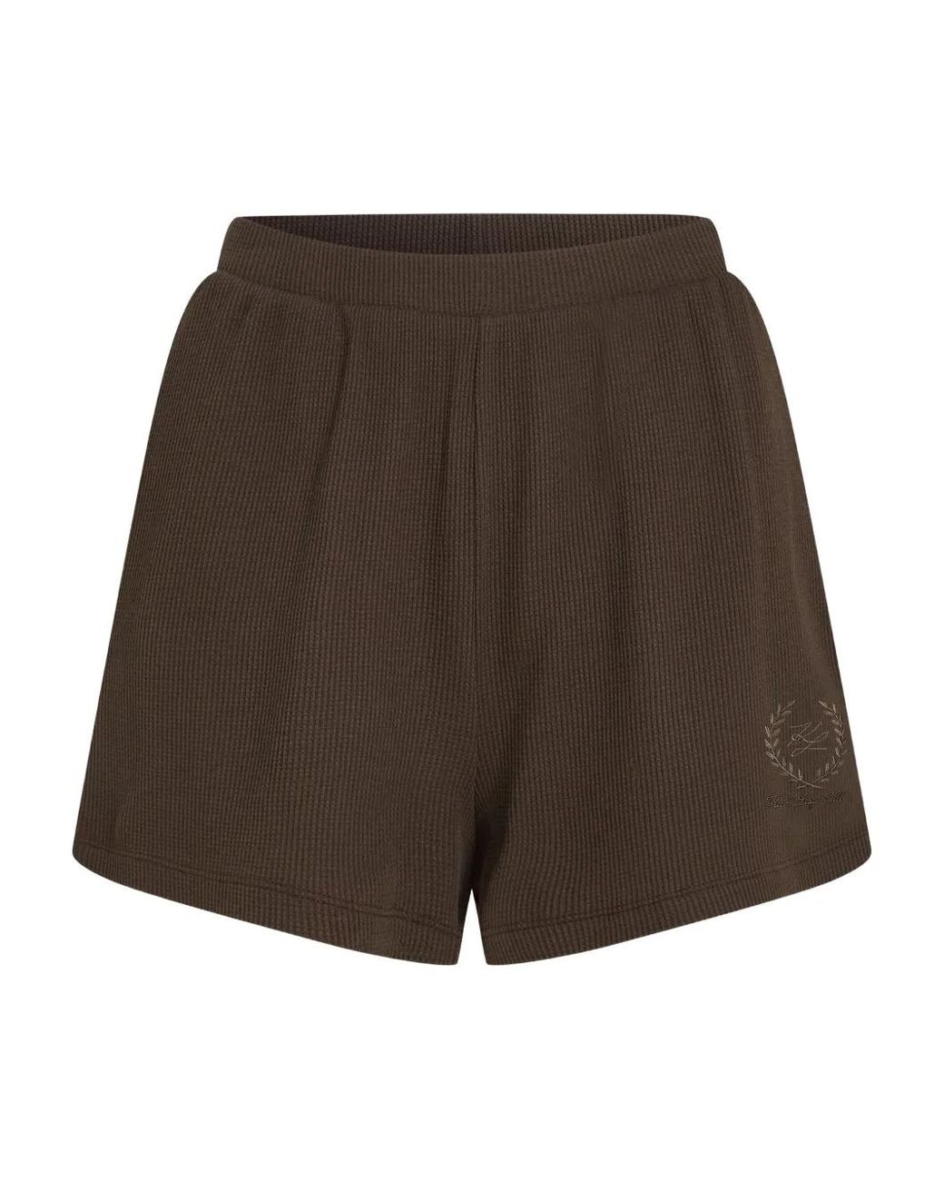 Karl Lagerfeld Brown Waffle Logo Embroidered Shorts