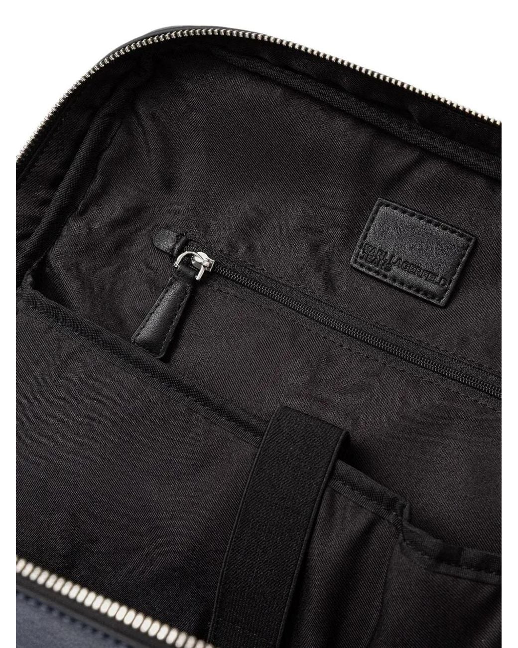 Karl Lagerfeld Blue Logo-Plaque Pebbled Backpack for men