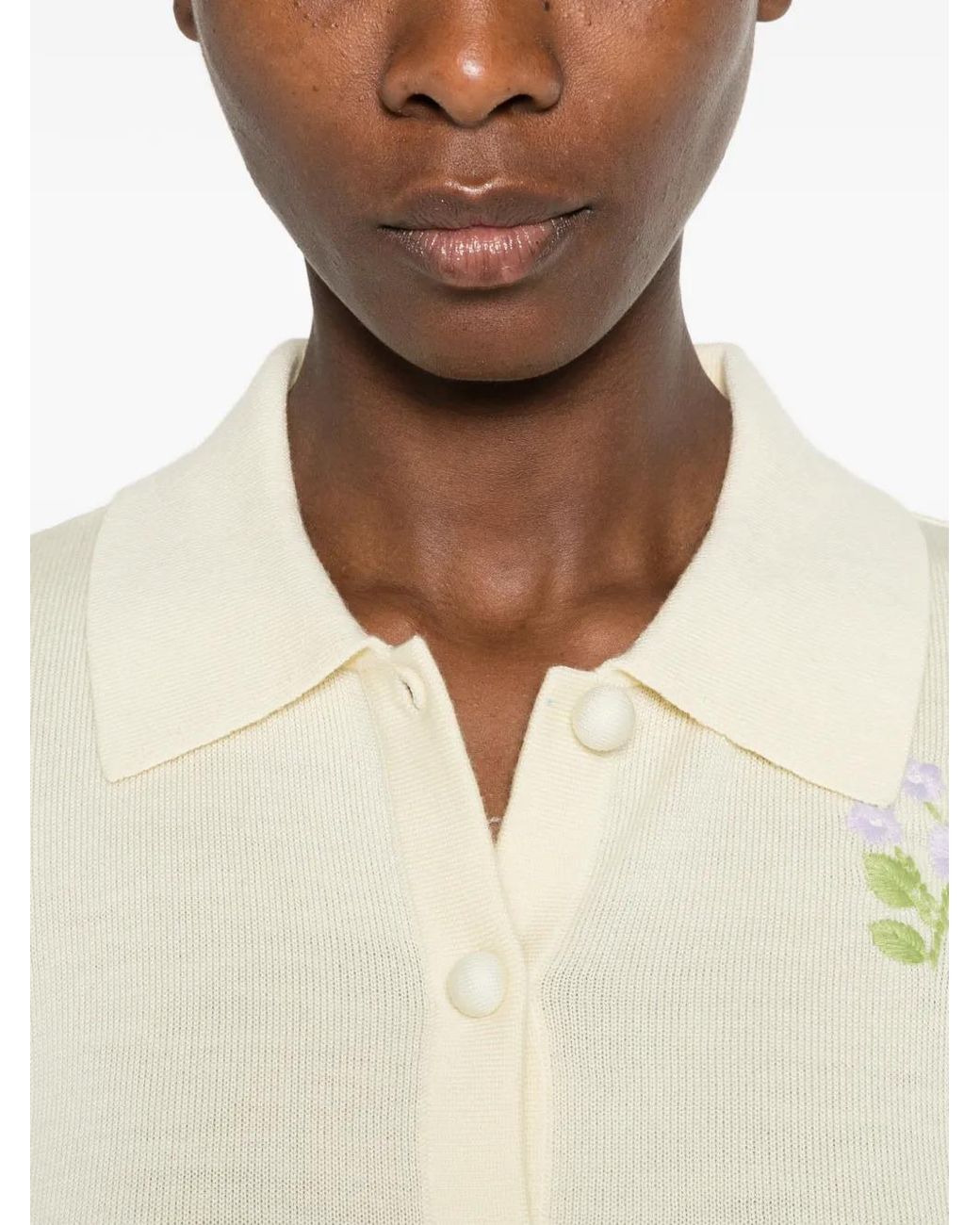 Self-Portrait White Flower Embroidered Knit Cardigan