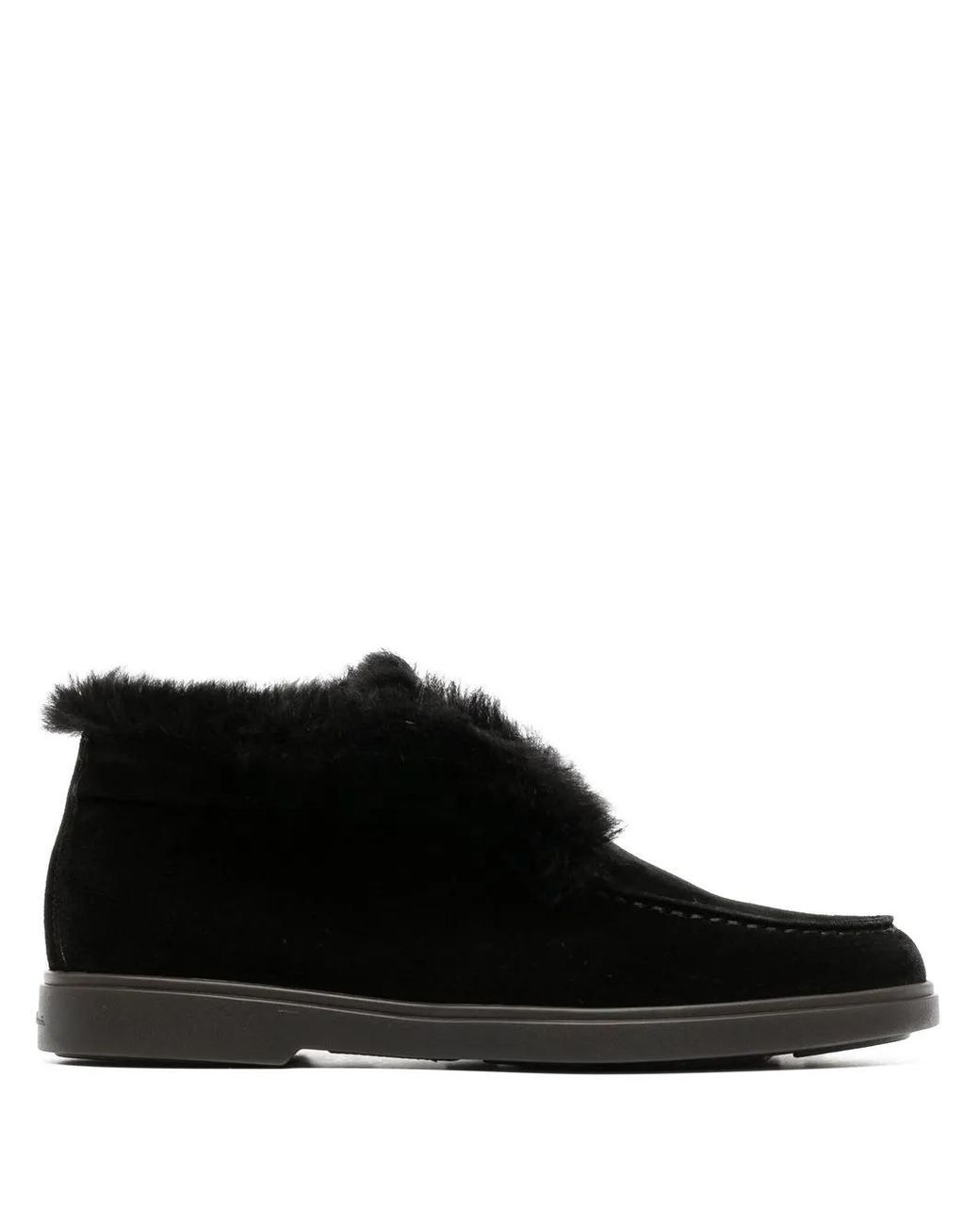 Santoni Black Slip-On Shearling Loafers