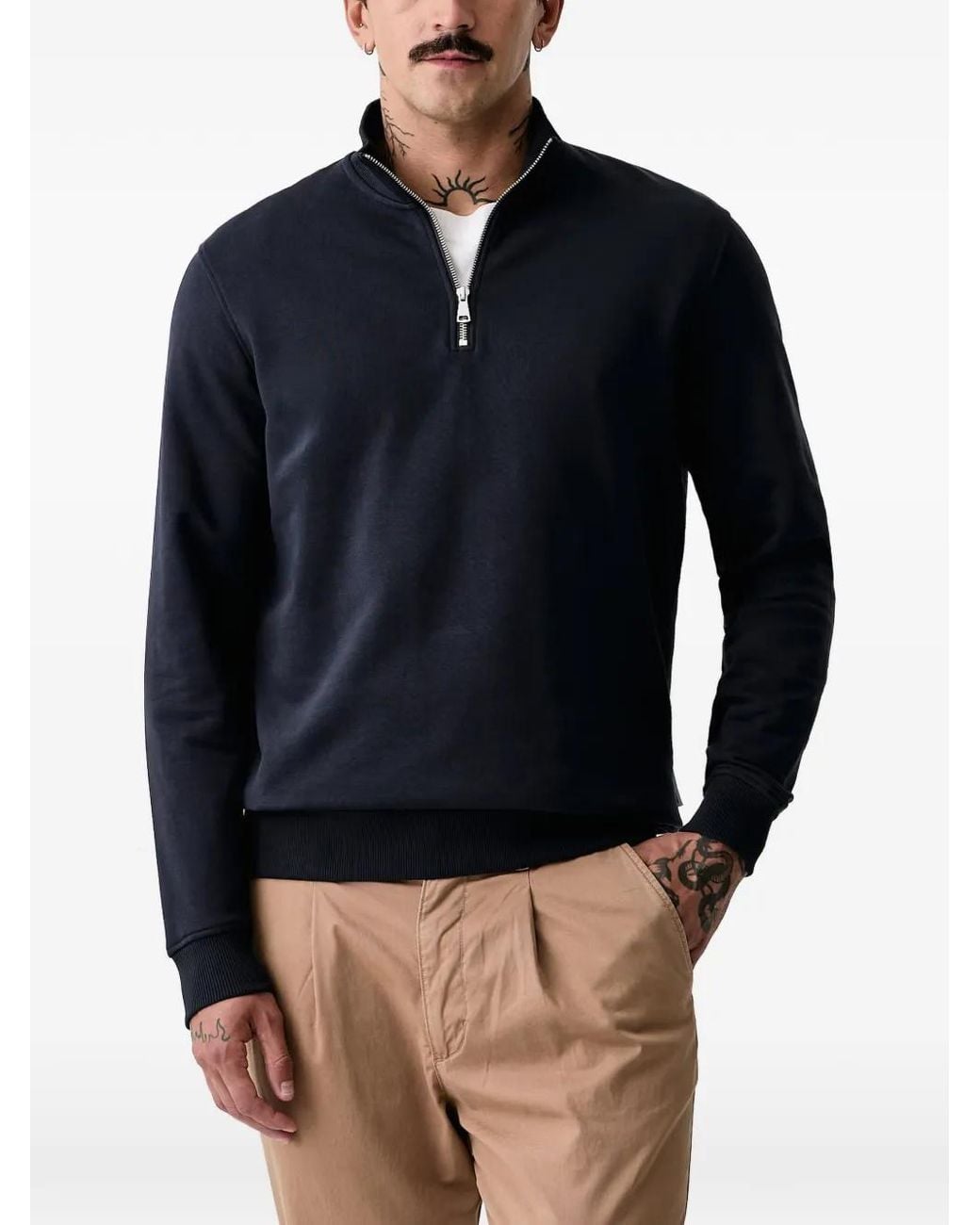 Marc O' Polo Blue Quarter-Zip Ribbed-Trim Cotton Sweatshirt for men