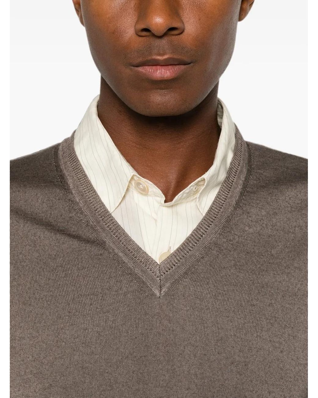 Daniele Fiesoli Brown V-Neck Long-Sleeve Sweater for men