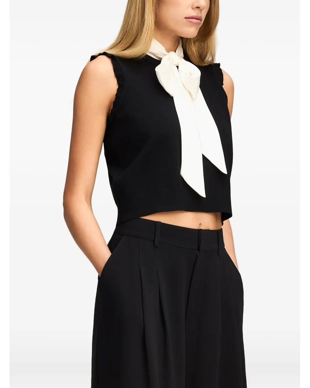 Cinq À Sept Black Chiara Ruffle-Trim Bow-Neck Top