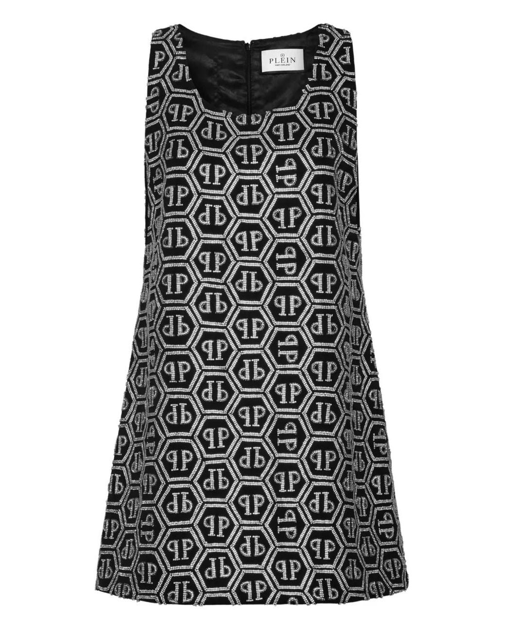 Philipp Plein Black Monogram Strass Mini Dress