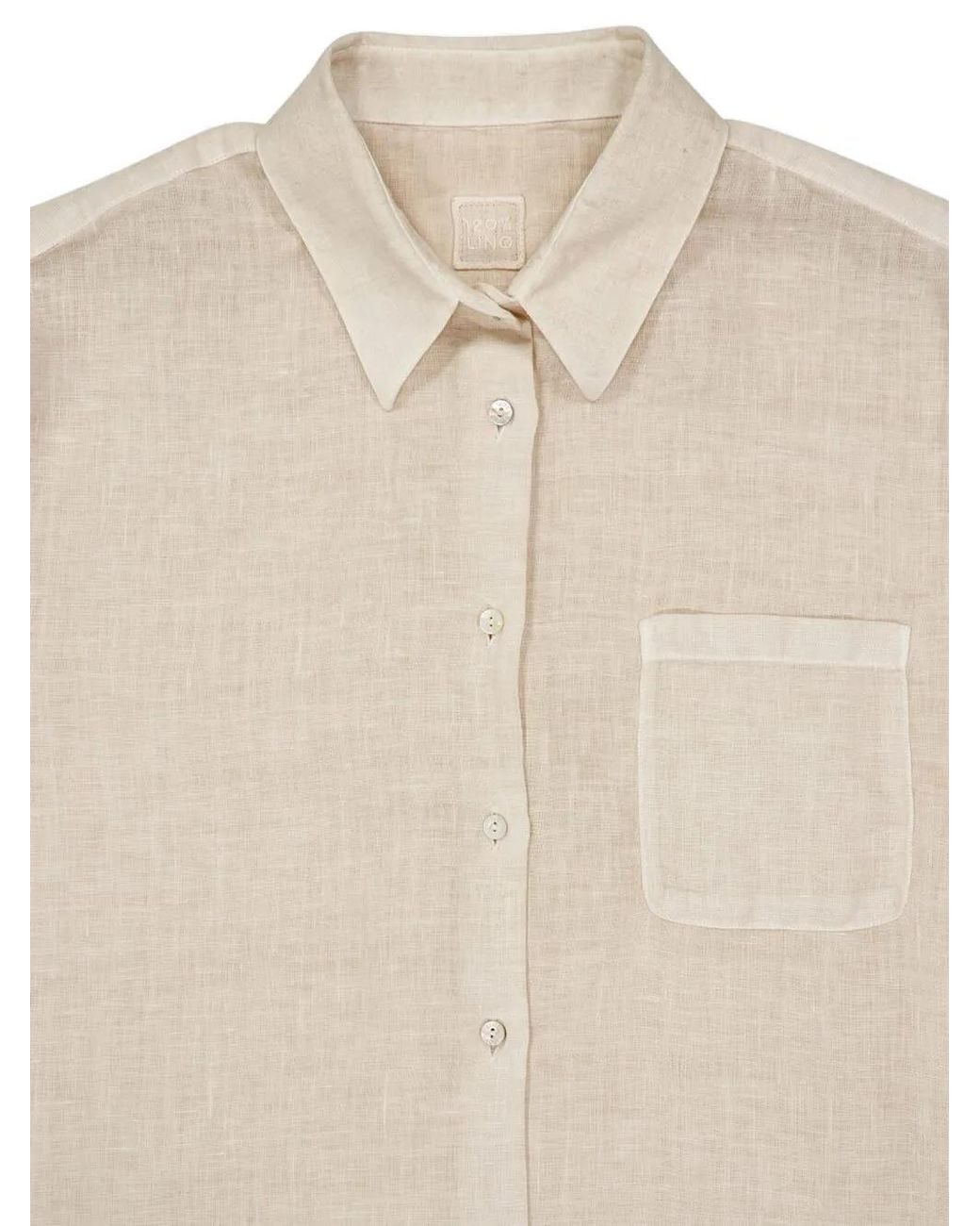 120% Lino White Button-Down Pocket Shirt