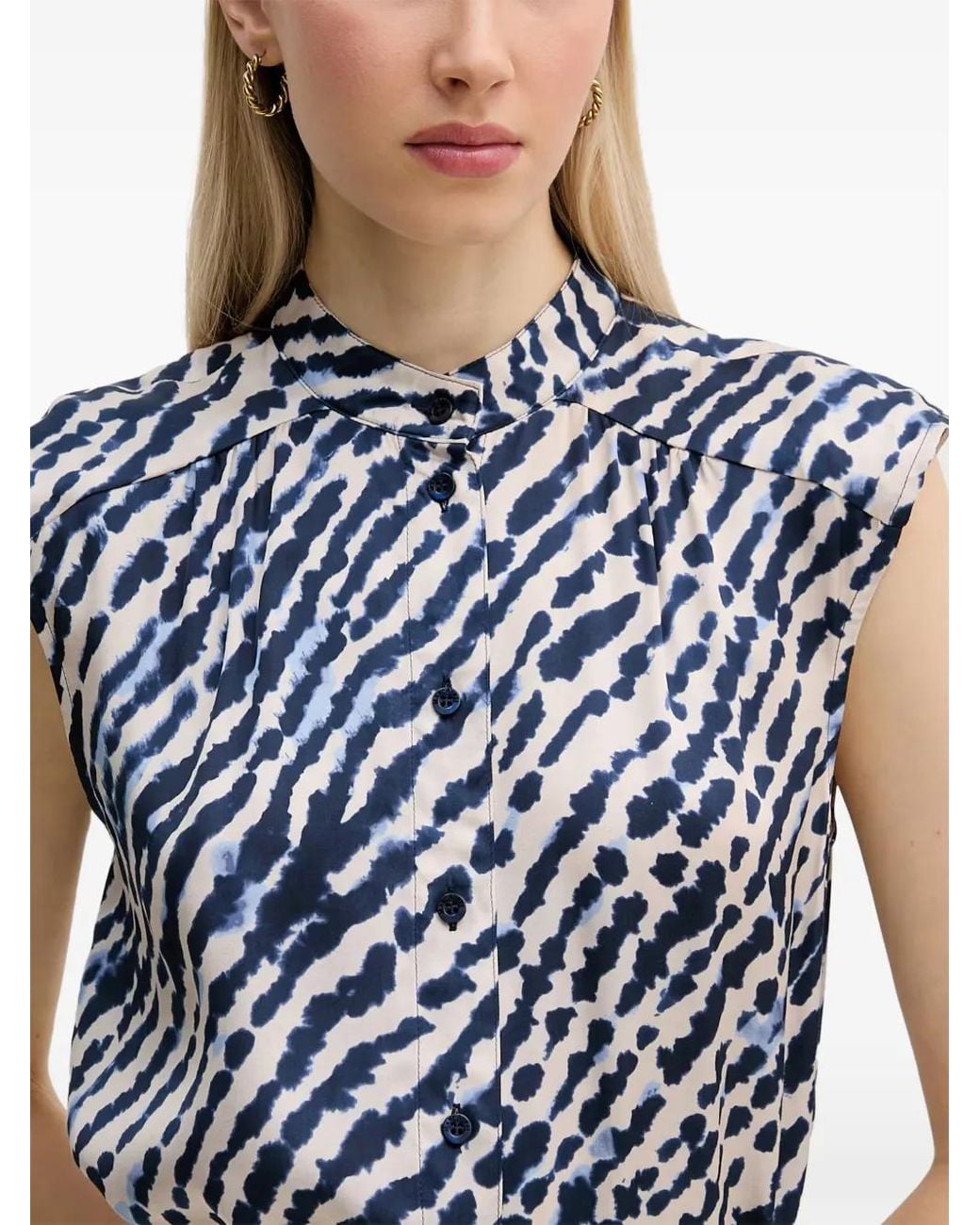 MARC AUREL Blue Chemise Sans Manches À Imprimé Abstrait