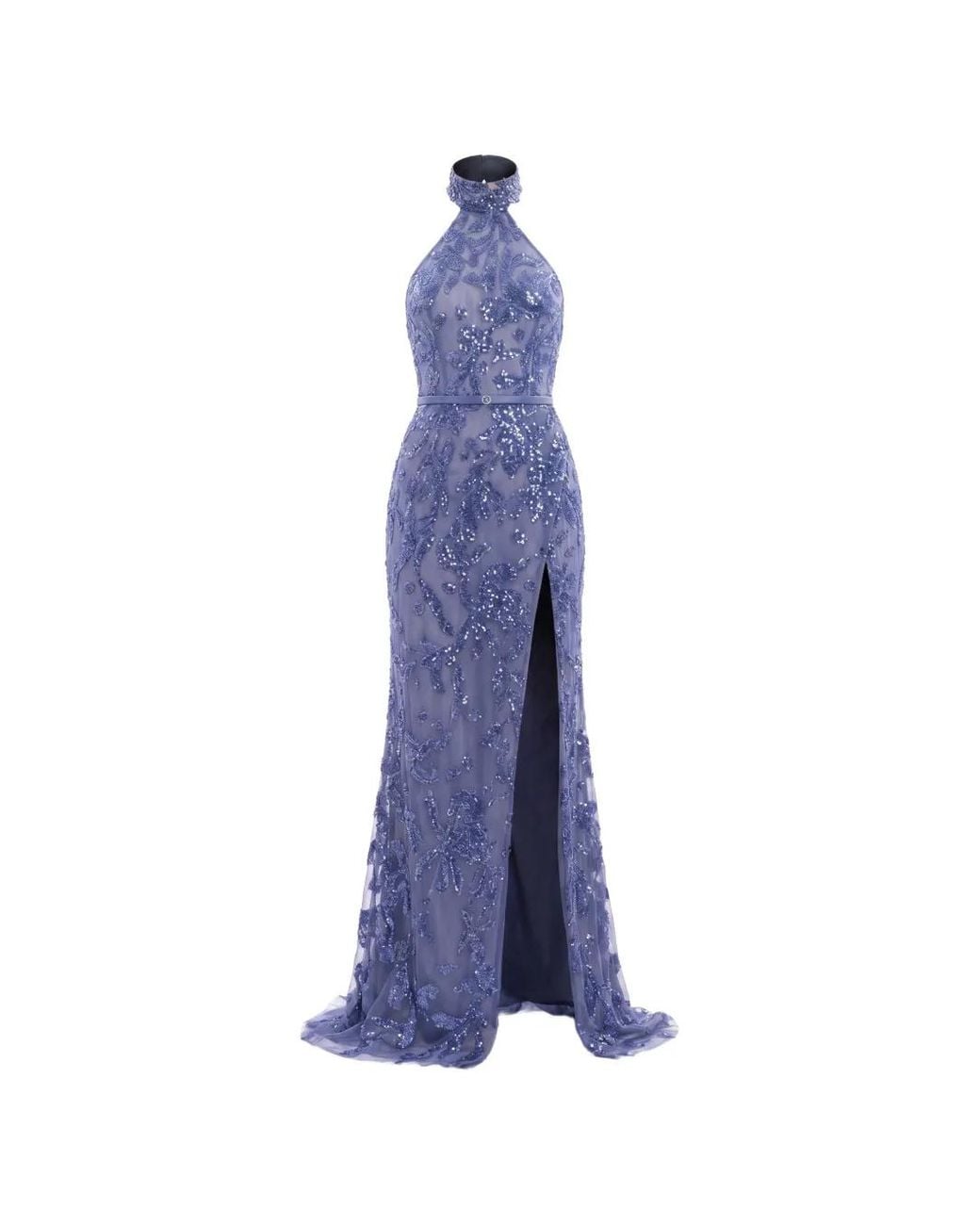 Saiid Kobeisy Blue Halter-Neck Sequin-Embroidered Maxi Dress