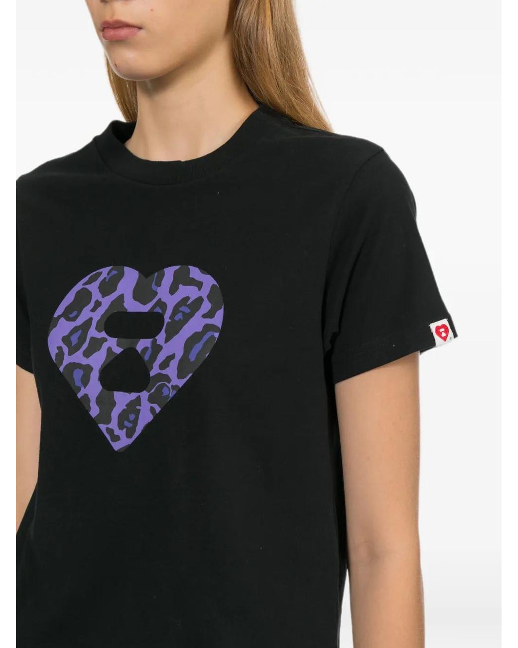 AAPE BY A BATHING AP Black Heart-Print Logo-Patch T-Shirt