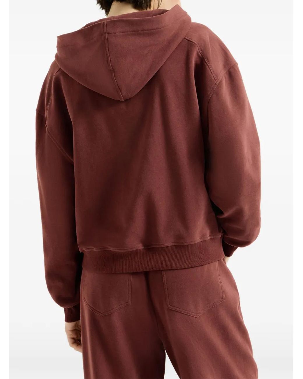 Brunello Cucinelli Red Cotton Smooth French Terry Topwear With Shiny Zipper Pull