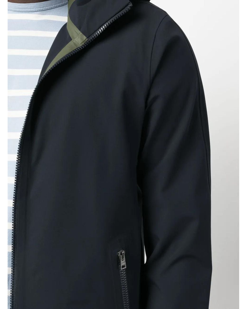 Herno Blue Zip-Up Hooded Bomber Jacket for men