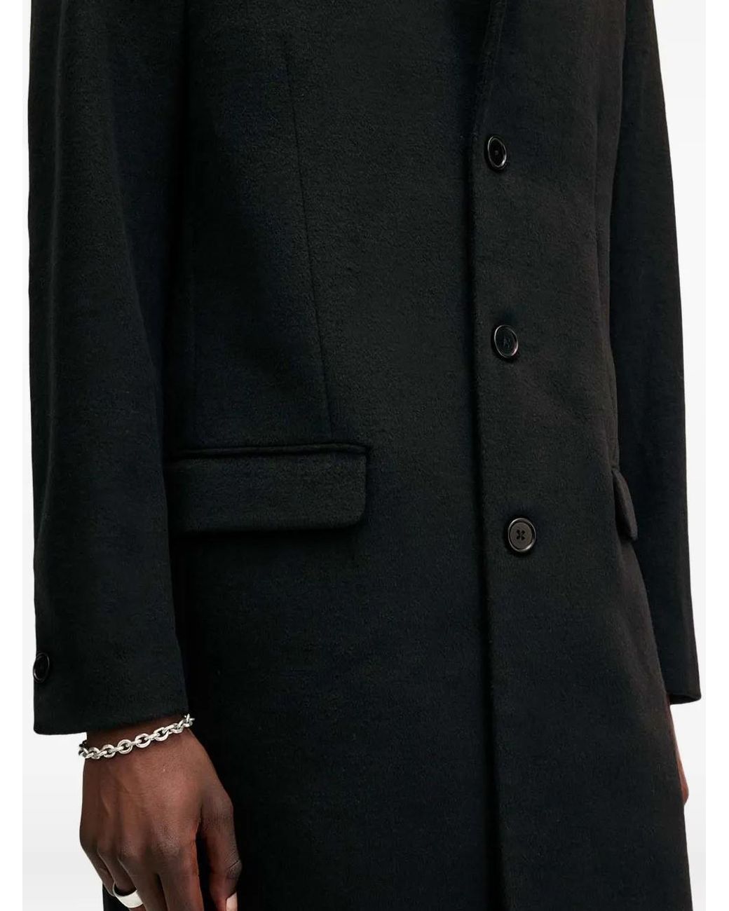 AllSaints Black Hal Button-Fastening Coat for men