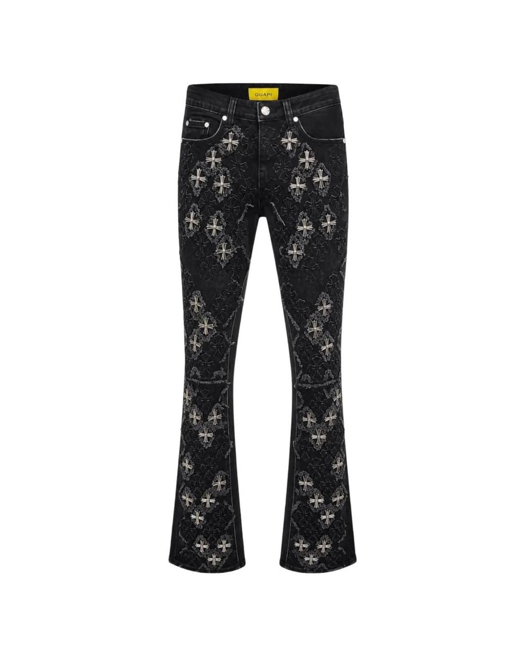 GUAPI Black Relic Distressed Flared Jeans for men
