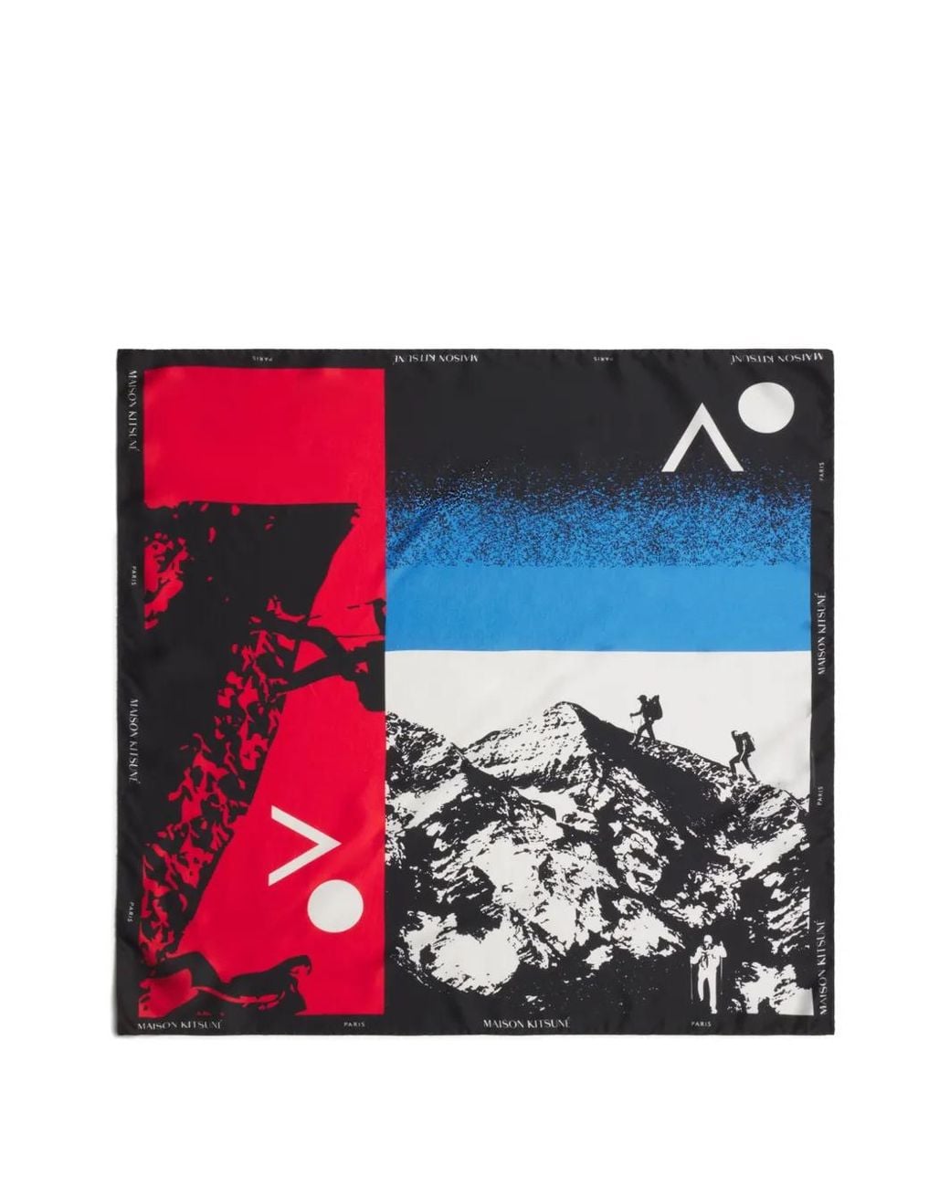 Maison Kitsuné Red Polarized Graphic-Print Silk Scarf for men
