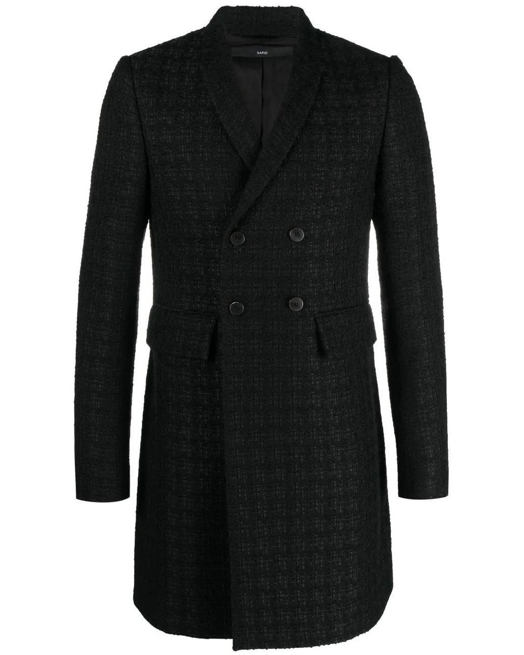 SAPIO Black Boucle Double-Breasted Coat for men
