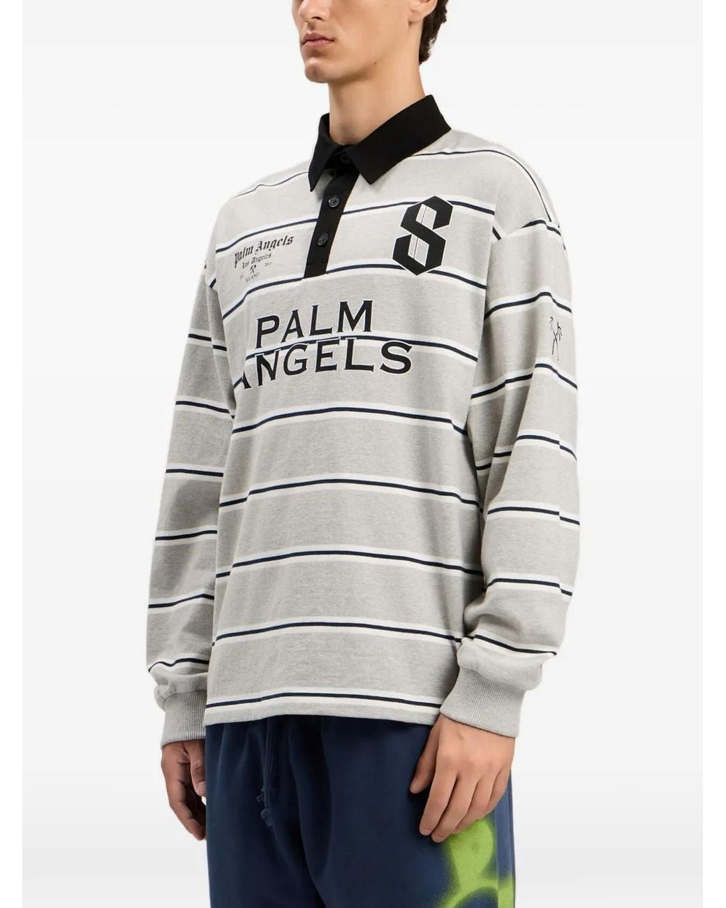 Palm Angels Gray Palm Sport Stripes-Pattern Polo Shirt for men