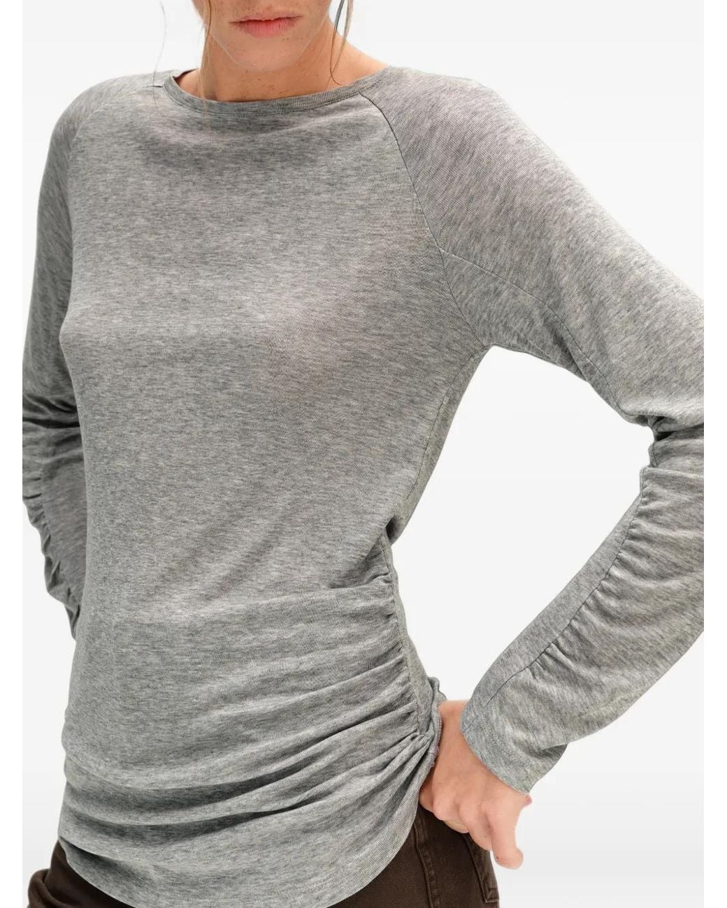 Bimba Y Lola Gray Melange Gathered Raglan T-Shirt