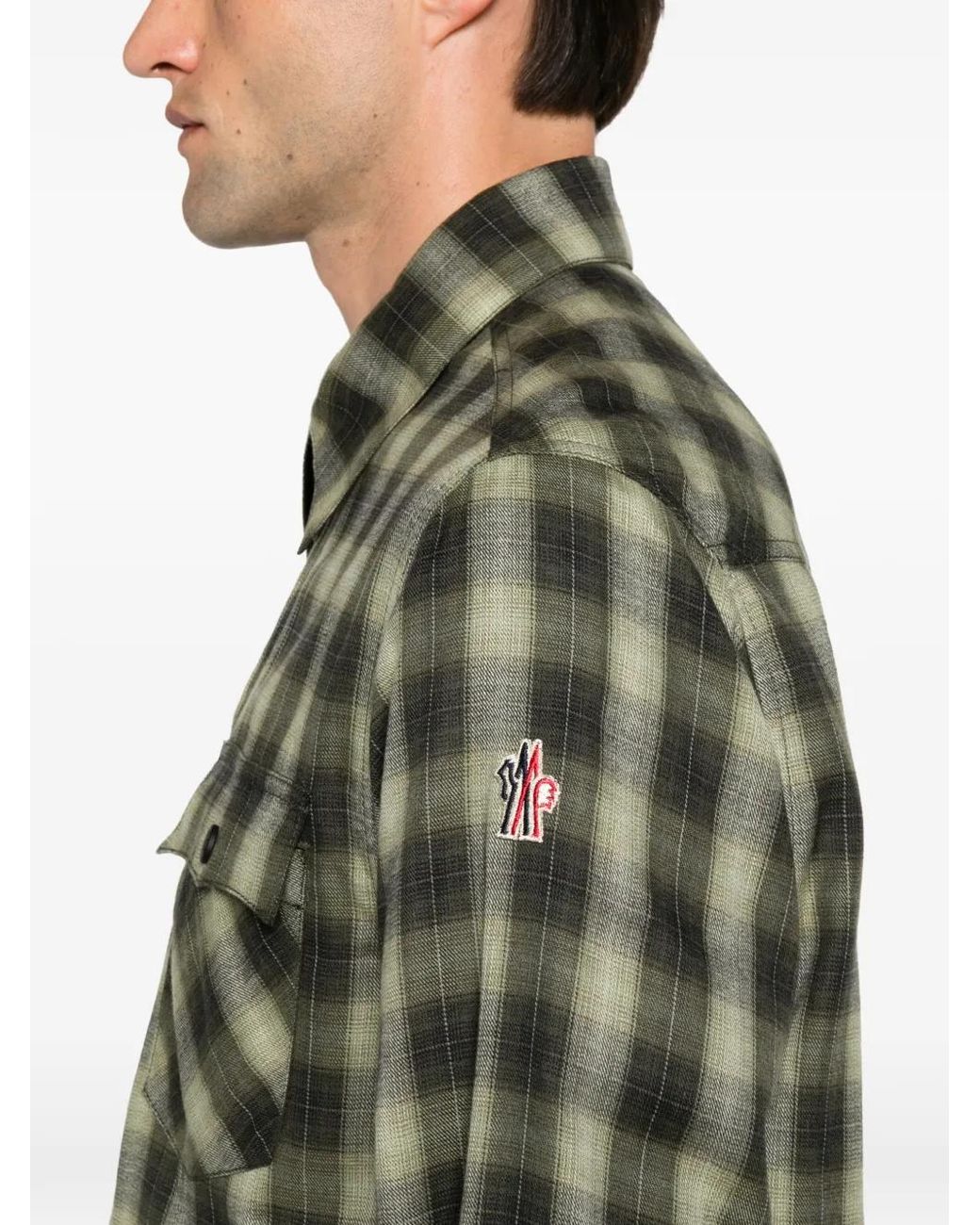 Moncler Green Check-Print Shirt for men