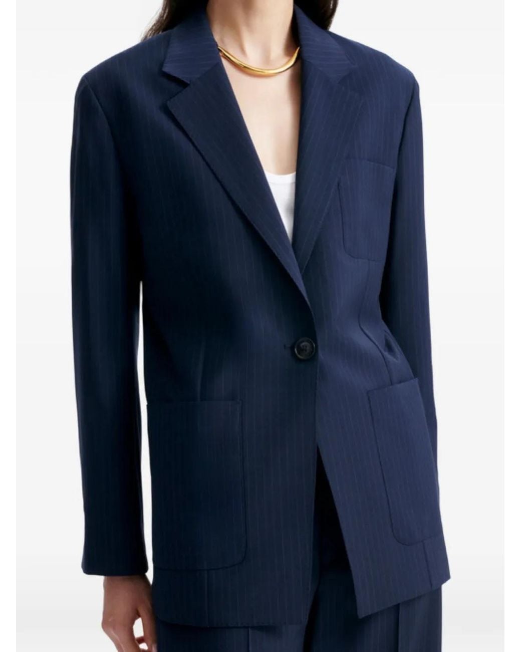 Vanessa Bruno Blue Pinstripe-Pattern Single-Breasted Blazer