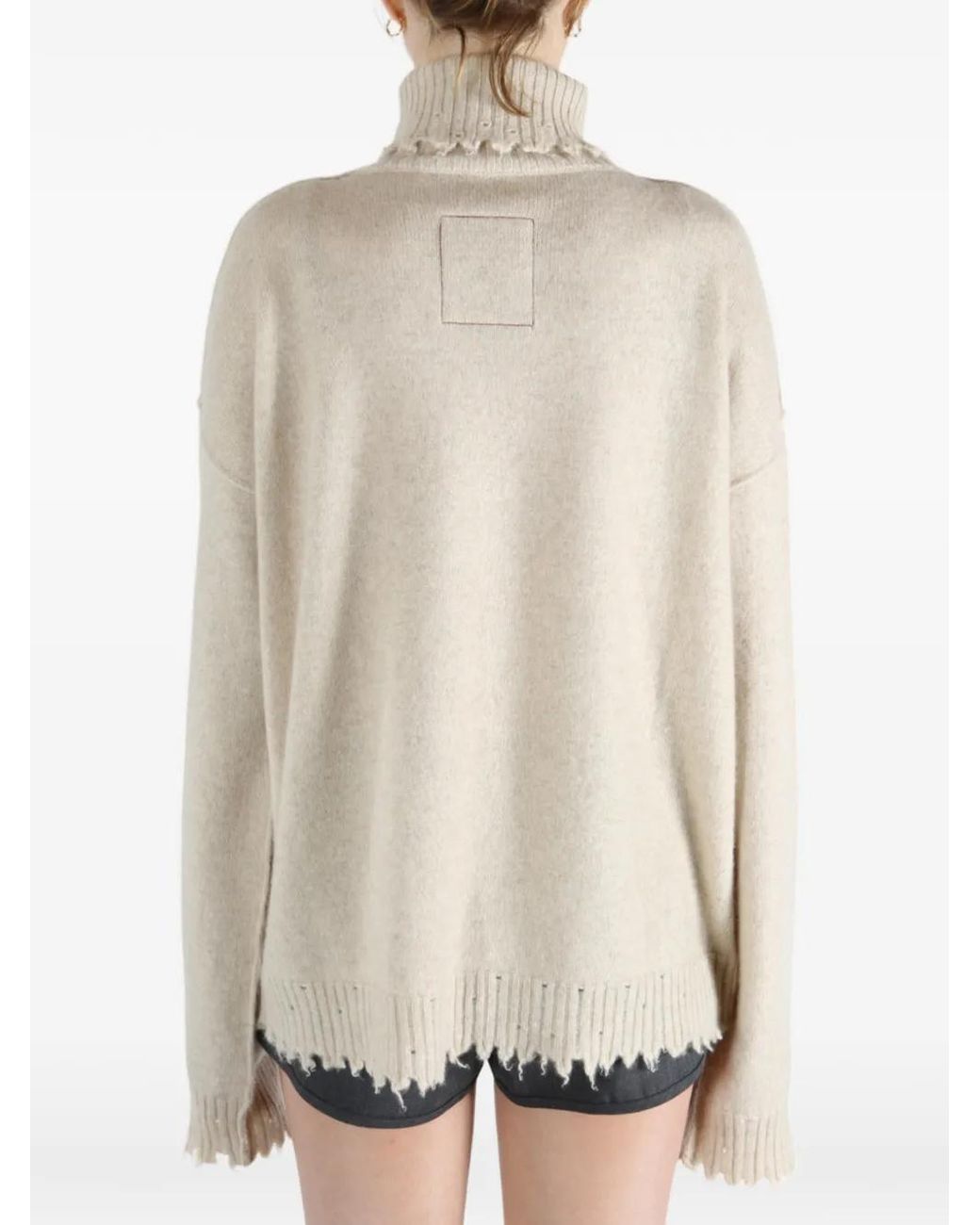 Uma Wang Natural High Neck Frayed Sweater